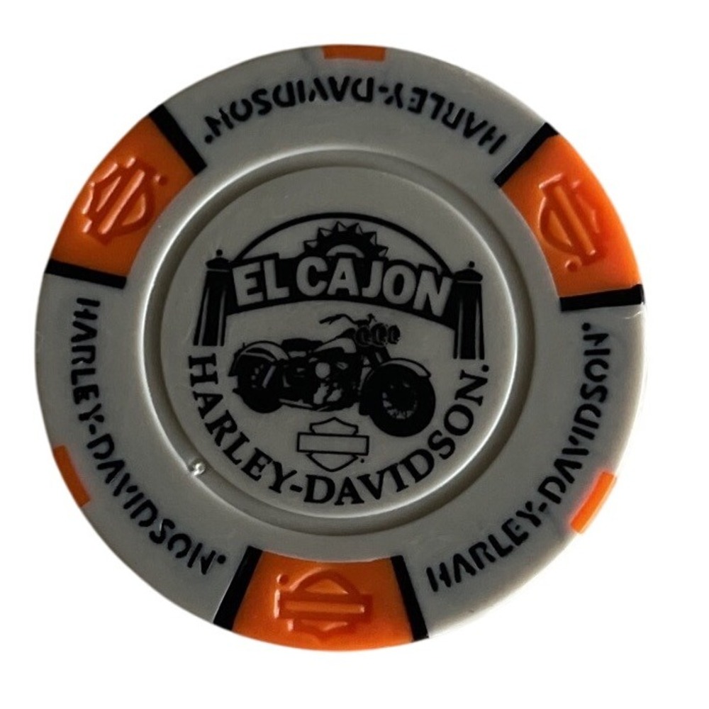 HARLEY DAVIDSON EL CAJON CALIFORNIA DEALER CASINO POKER CHIP ORANGE GREY